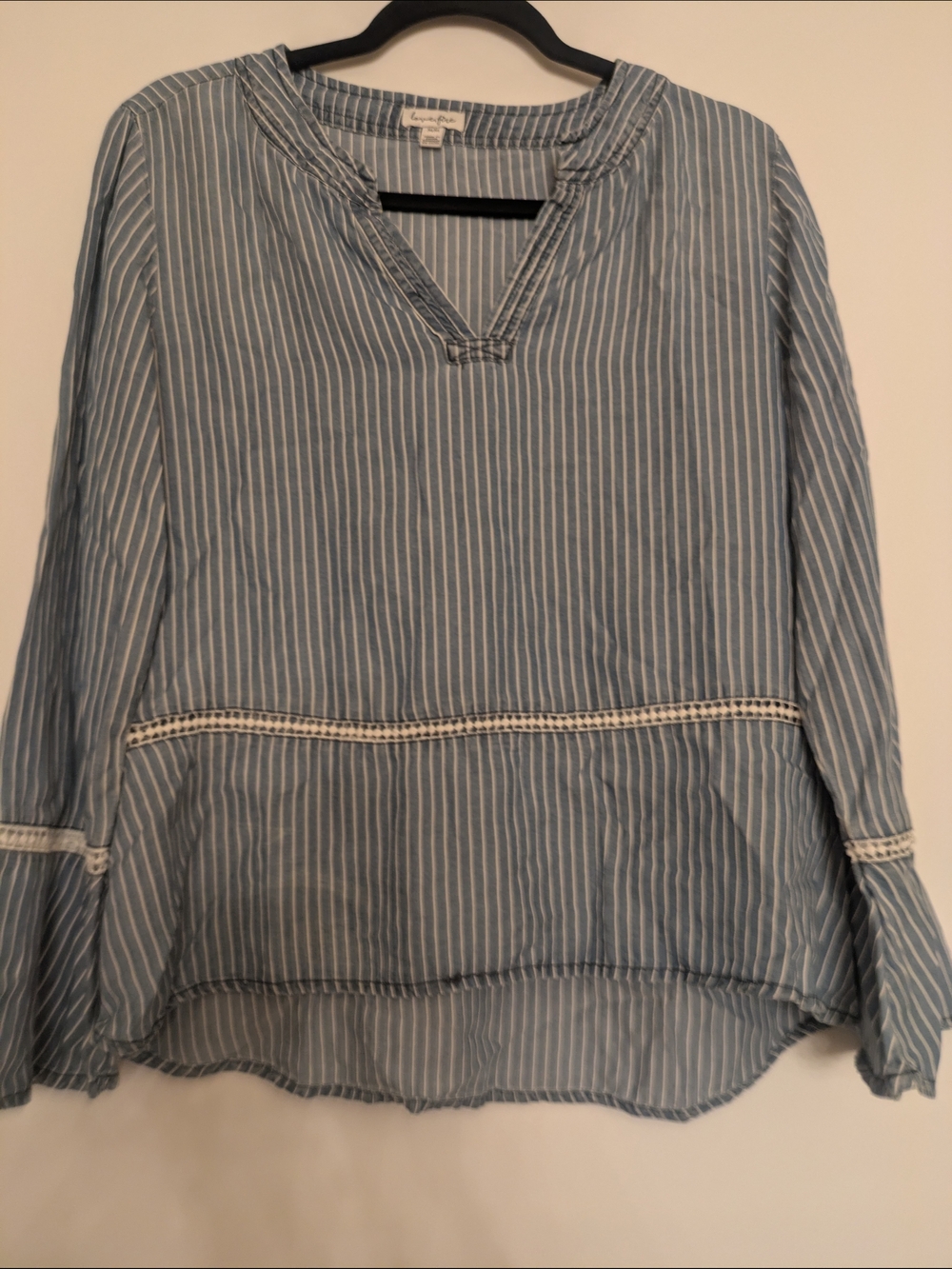 Sanctuary Blue and White Striped V-Neck Peasant Top